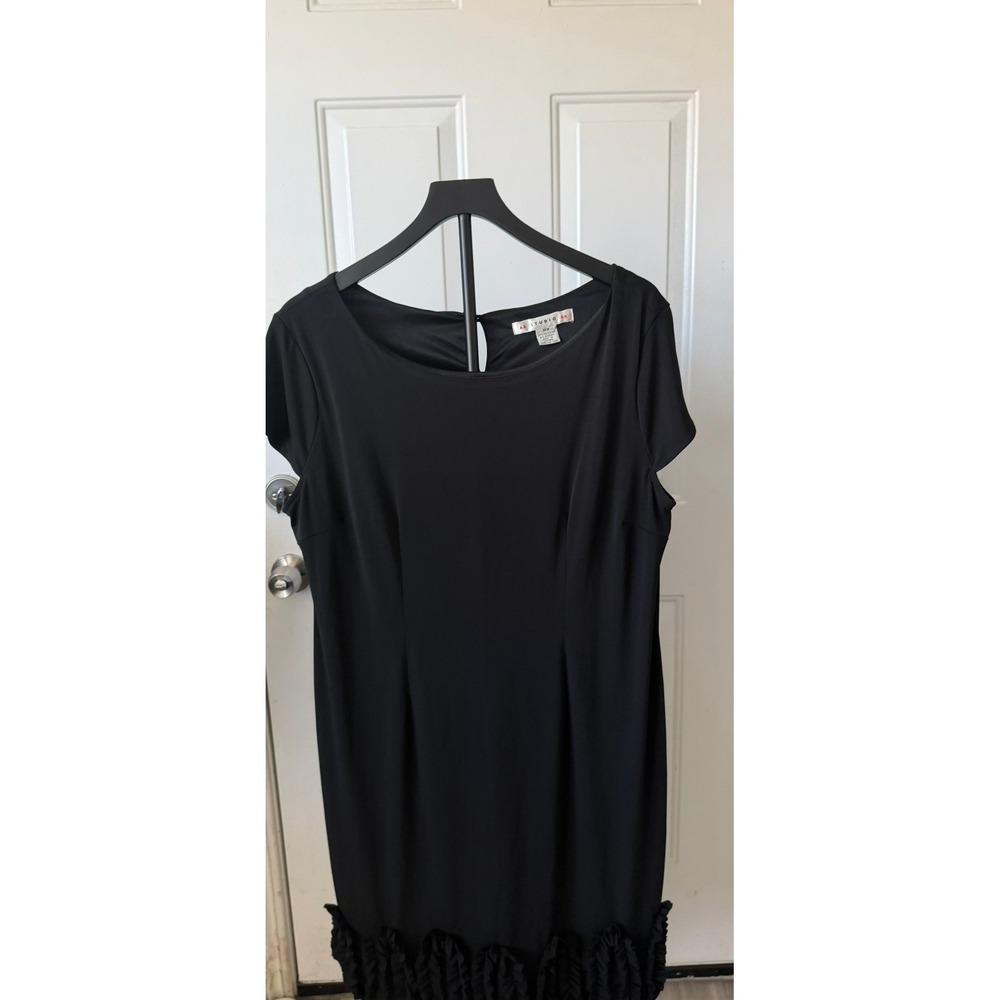 AA Studio AA Womens Black Ruffle Hem Sheath Dress Size 18W Cap Sleeve Scoop Neck